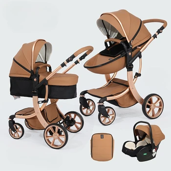 3-in-1 Baby Stroller with Car Seat – High Landscape Stroller for Newborns, Sit or Lie Down Versatile Travel System