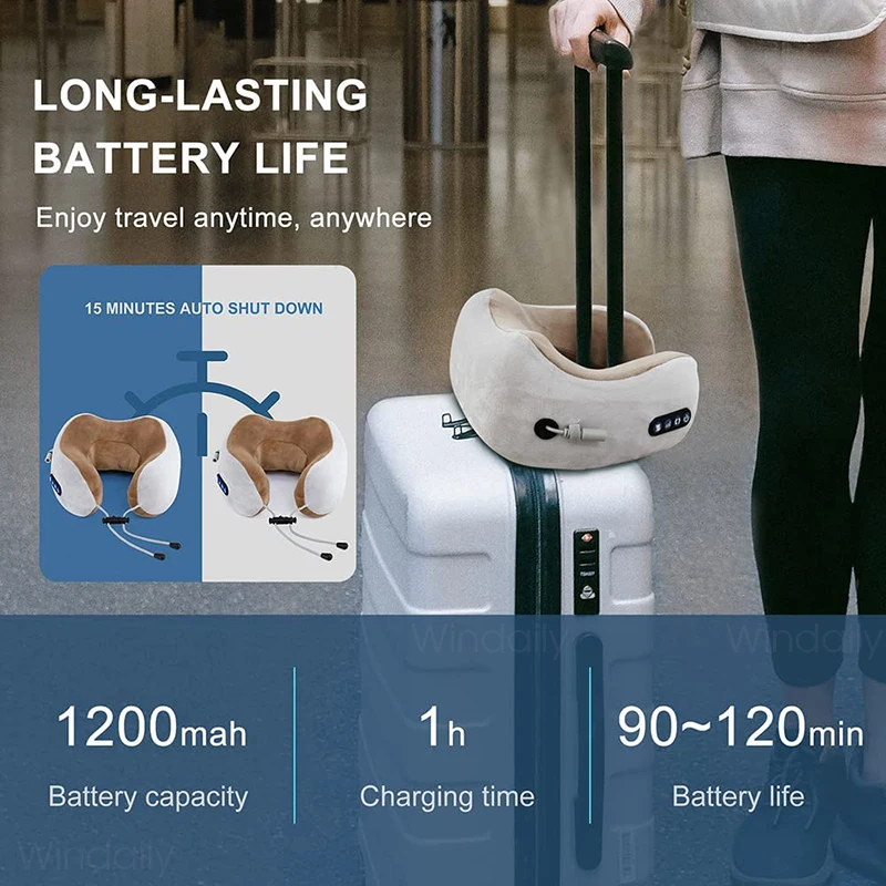 Aparat electric de masaj pentru gât cu vibrații termice, masaj Shiatsu 3D, pernă în formă de U pentru umăr, cervical P_voghion.com