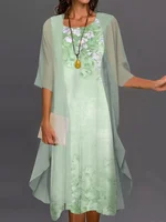 Fashion Women Chiffon Summer Sleeveless O-Neck Print Loose Party Dresses +Cardigan Shawl Elegant Casual Lady Two Piece Set Dress - Image 2