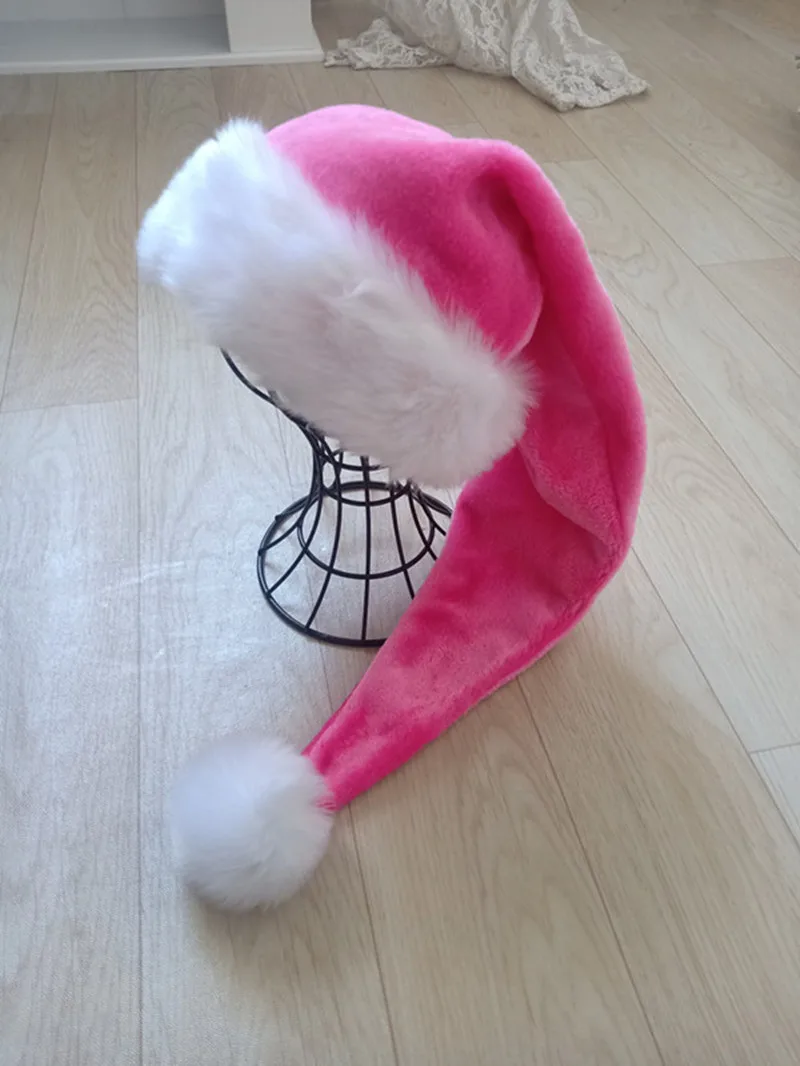 Christmas Beanie Hat Pink/Blue/Black Plush Hat Adult White Fur Hat Party Christmas 75cm Plush Home Party Decor For Kids
