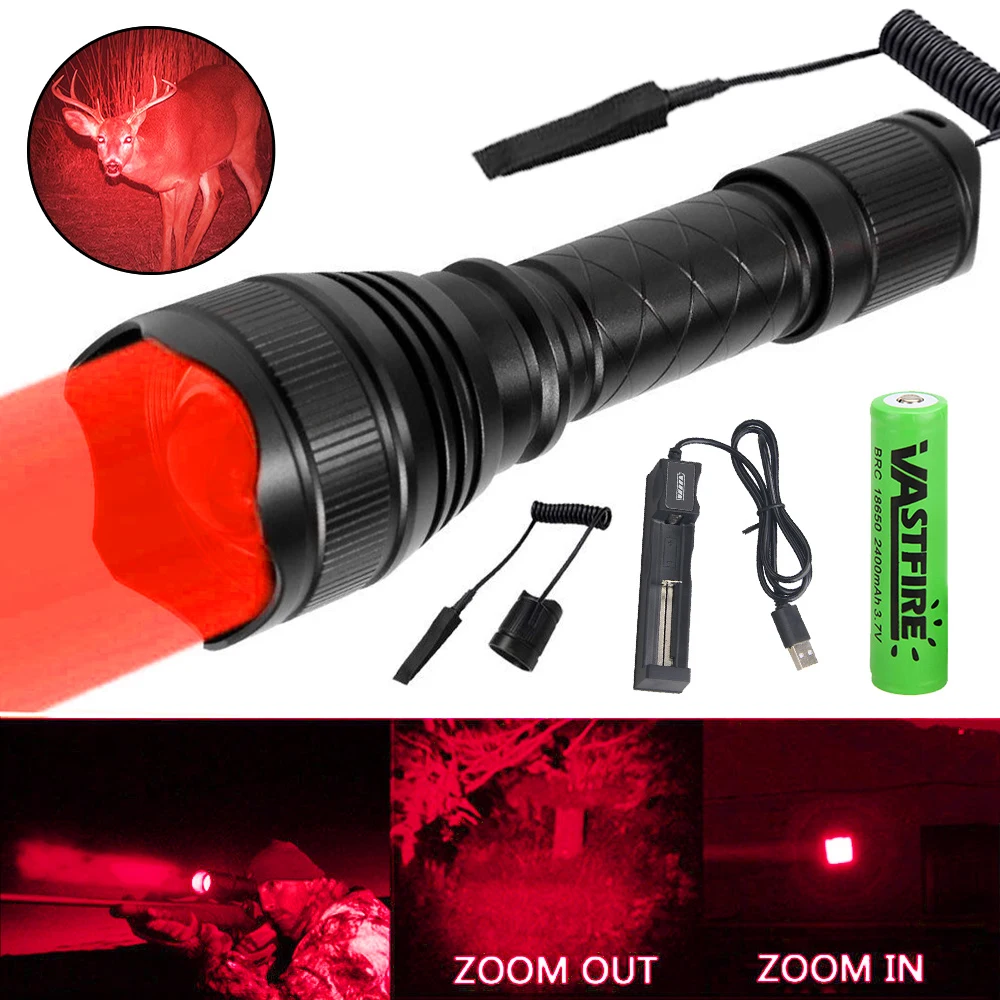 

500 Yards T21 Professional Green Red Hunting Flashlight Tactical 1-Mode Zoom Torch USB Rechargeable Hog Predator Varmint Lantern