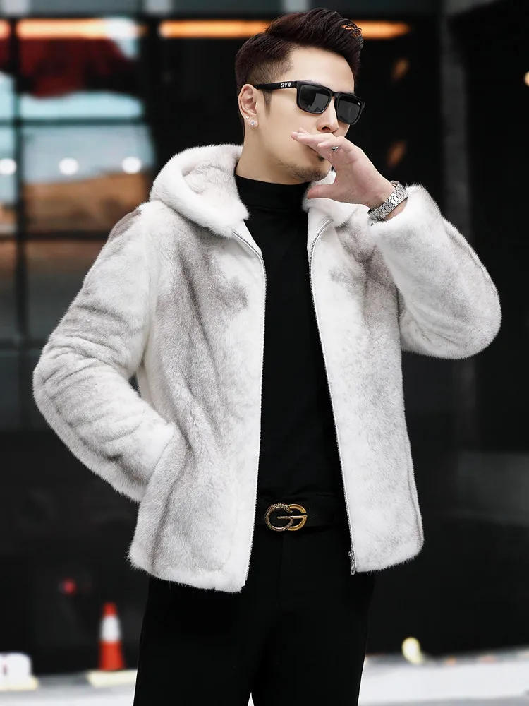 

Coat Jacket Men's Thickened Warm Slim Casual All-Match Fashion Imitation Fur Cross Mink Hooded Dimensional Patch Pocket Winter