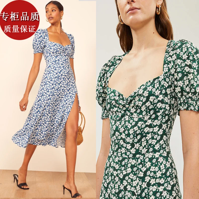 

Transformation Jin Zhixiu's same square-neck floral dress, new French split skirt, summer