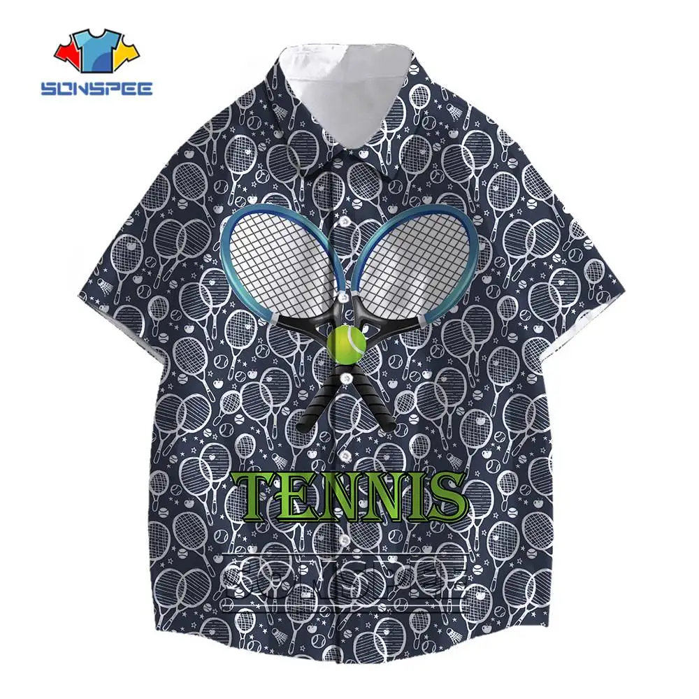 Tennis Game Tool Props 3D Print Men's Shirt Tennis Racket Graphics Hawaiian Shirt Summer Casual Anime Beach Shirts Short Sleeve