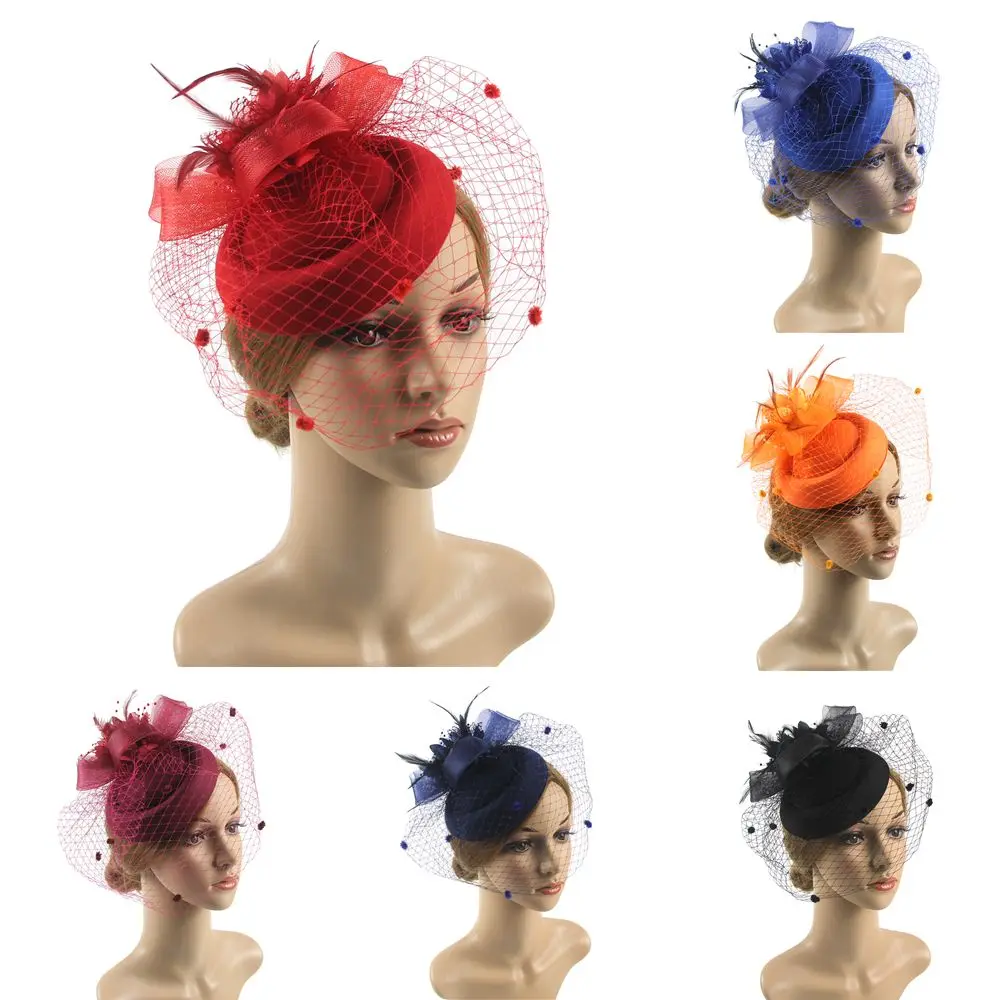 

Women Retro Mesh Sinamay Veil Feathers Headband Fascinators Hat Hair Clip Fedoras Hat