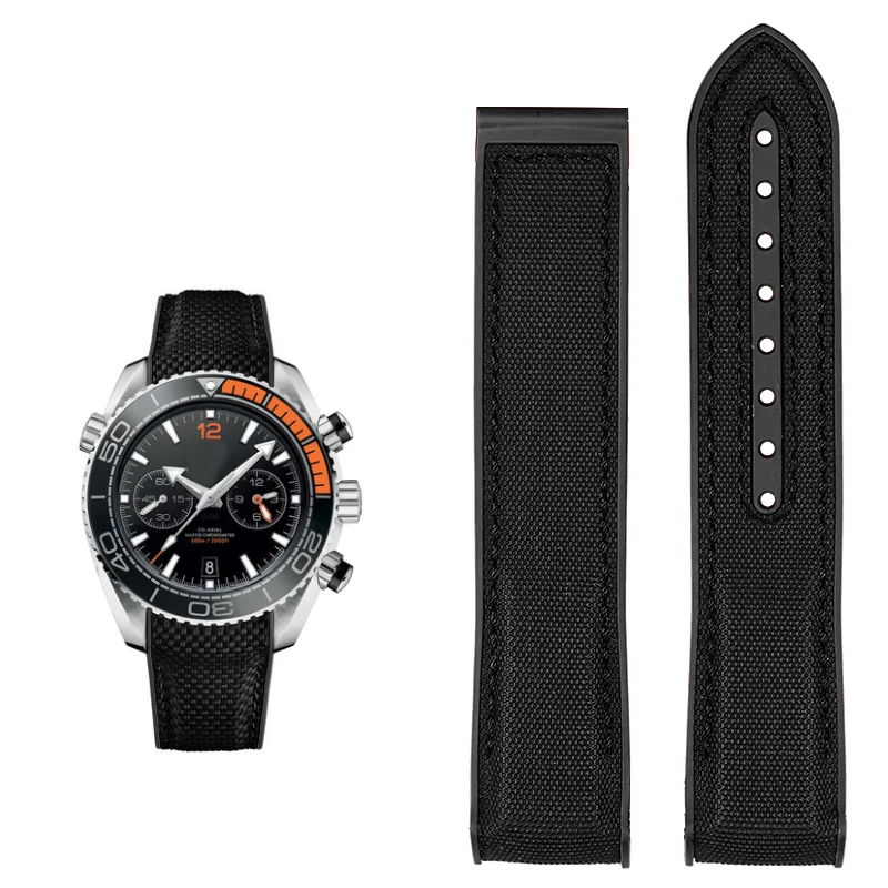 Curved End Fabric and Rubber Strap for Men's Watch, 20mm-22mm