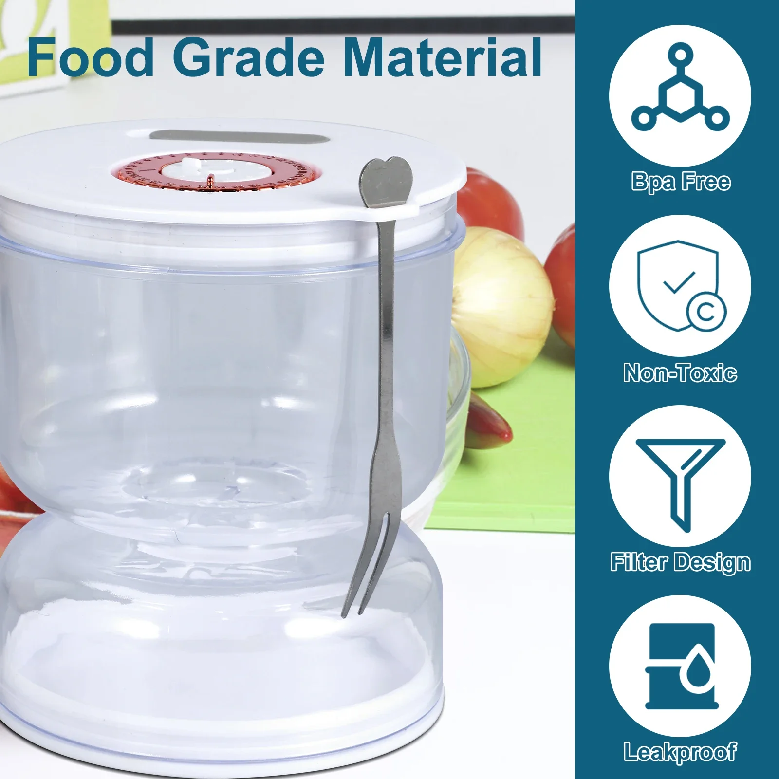 200ml Pickles Jar w Stainless Steel Fork Dry and Wet Dispenser Pickle and Olives Hourglass Jar Cucumber Container Kitchen Tools 4