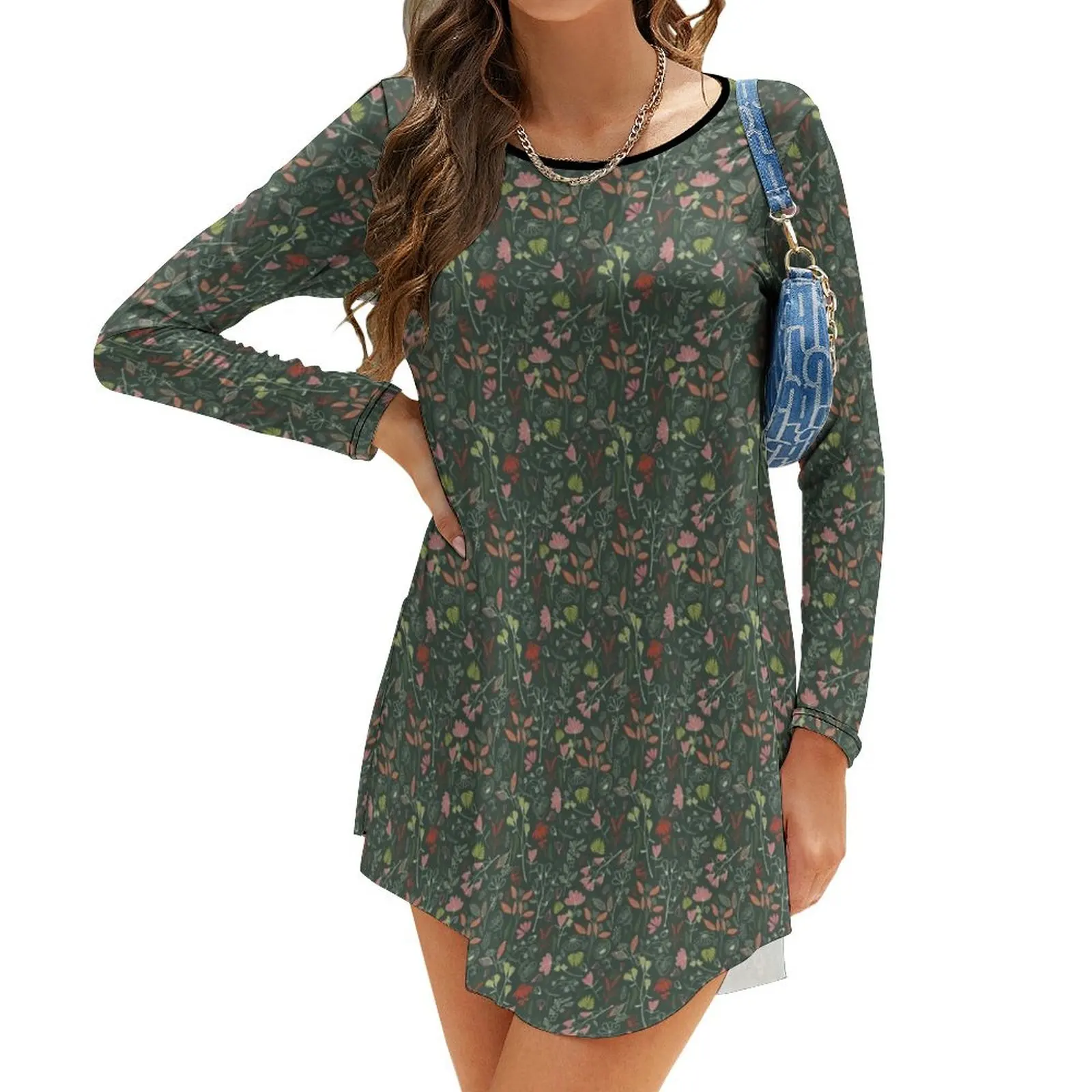 

Glowy bosque forest floral pattern Long-Sleeve Dress long dress women summer Dress for girls