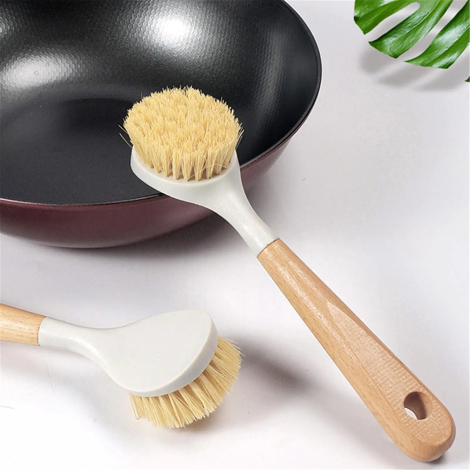 

Kitchen Pot Cleaner Brush | Eco-Friendly Wooden Brush with Long Handle | Scrub Brush for Cleaning Di