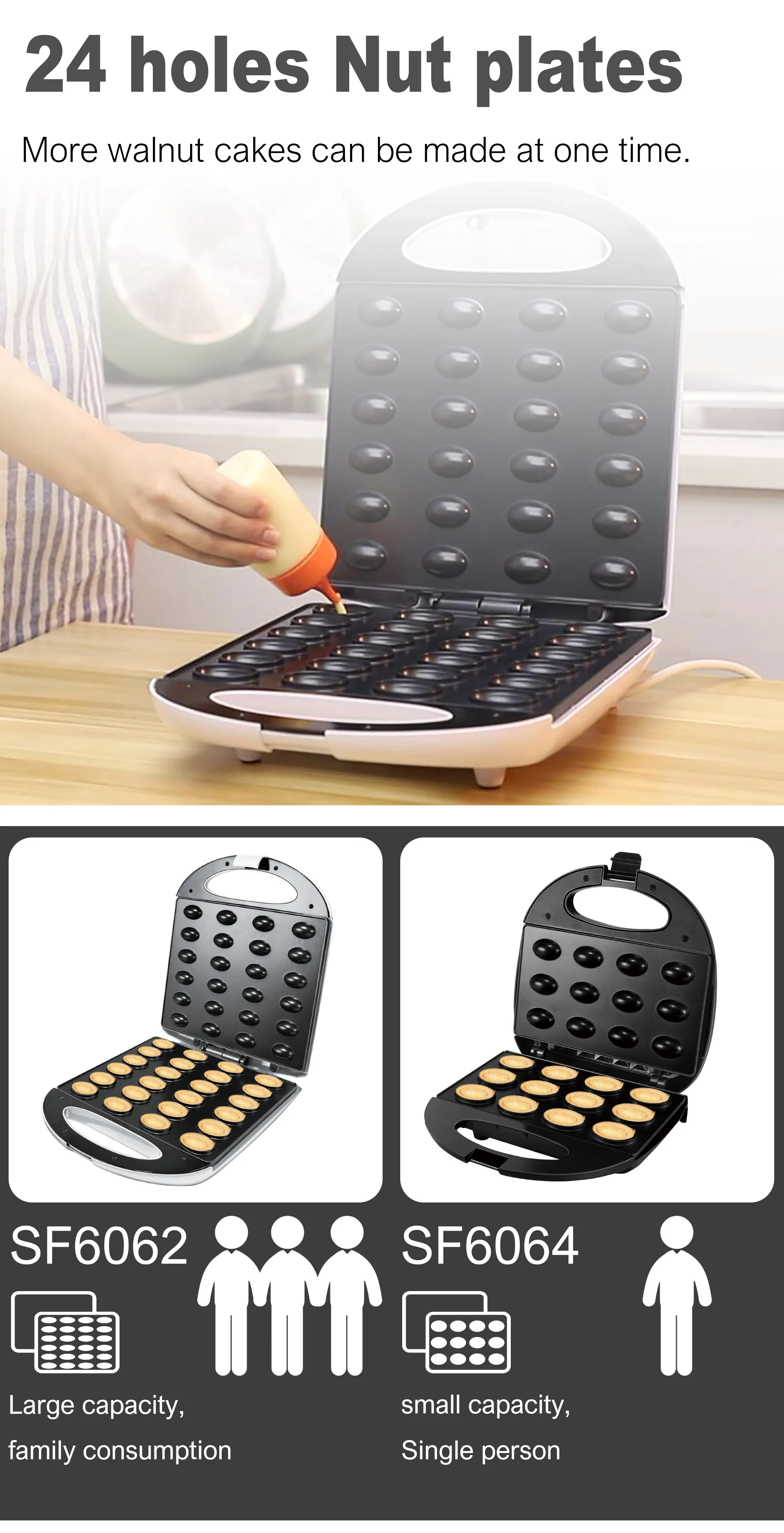 Description Picture 6 of item1400W Electric Walnut Cake Maker Automatic 24 Holes Nuts Maker Sandwich Maker Kitchen Breakfast Non-stick Cook Plates Sonifer