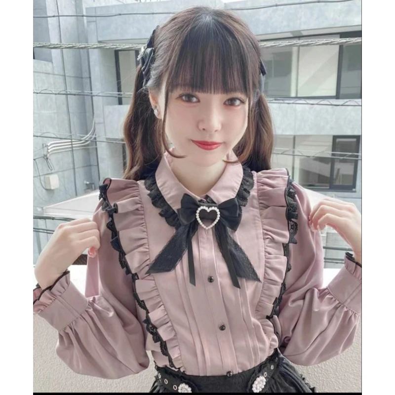 Kawaii Women Shirts Lolita Cute Japanese Style Blouse Elegant Long Sleeve Sweet Tops Casual Office Ladies Aesthetic Shirt