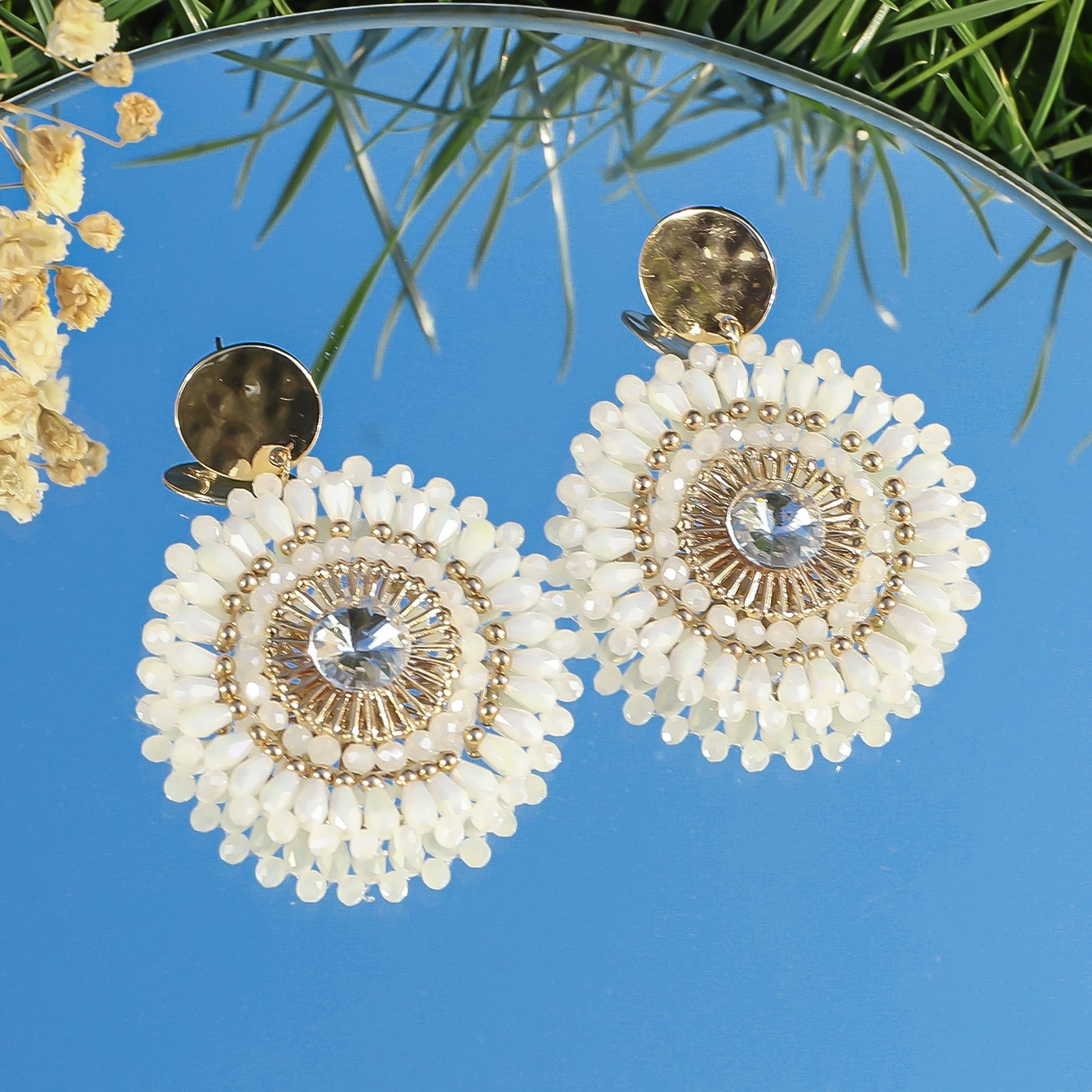 Bohemian Handmade Colorful Crystal Beads Flower Earrings for Women Trendy Ethnic Rhinestone Drop Earrings Summer Party Jewelry