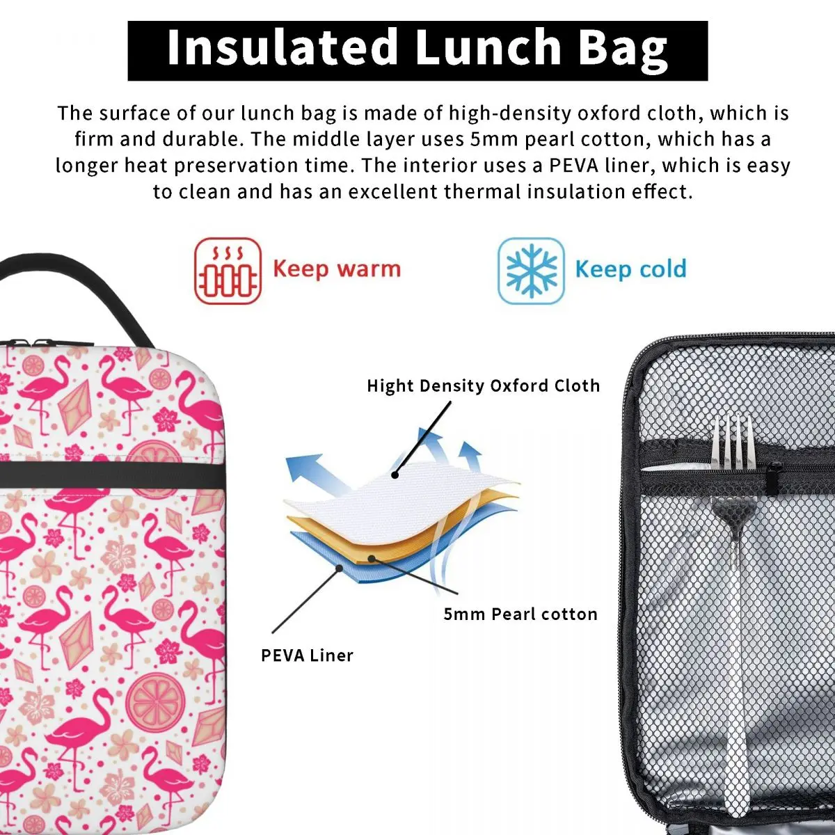 Pink Flamingo Summer Vibes Flamingos Pattern Portable Lunch Boxes Cooler Thermal Food Insulated Lunch Bag Kids School Children
