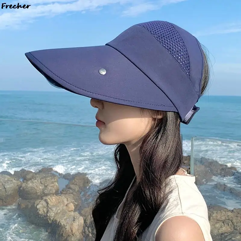 여름 해변 자외선 차단 스포츠 모자, 얼굴 가리개, 긴 바이저 캡, 빈 탑 카스케트, 햇빛가리개 스냅백 모자