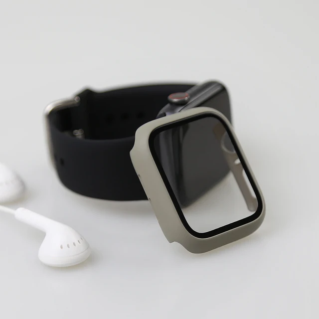 Glass+Watch Cover for Apple Watch Case 41mm 45mm 40mm 44mm 42mm 38mm Matte Bumper+Screen Protector for Iwatch SE 7 6 5 4 3 2 1 Khaki