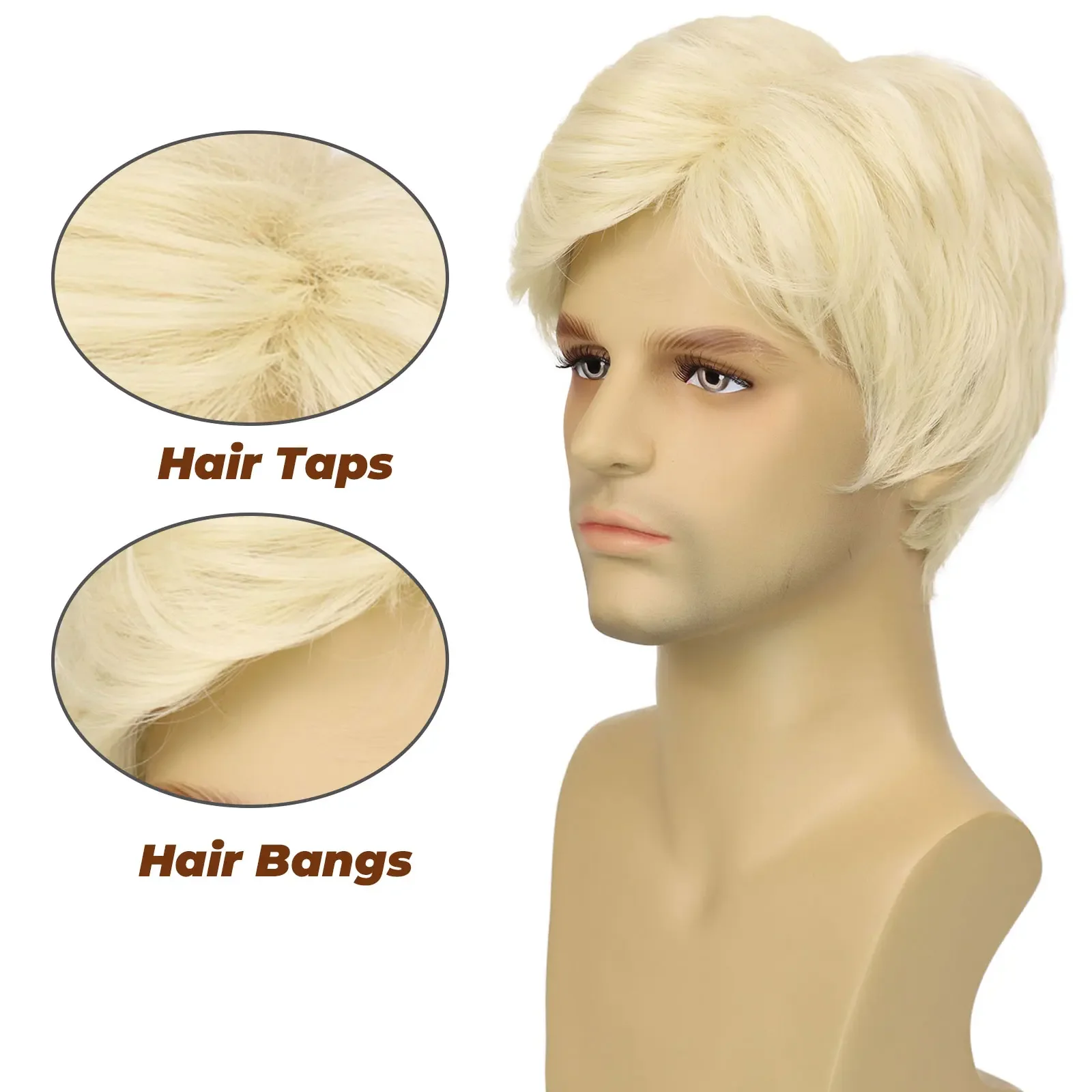 Blonde Men's Wig Short Synthetic Pixie Ken Wig Heat Resistant Synthetic Platinum Blonde Wigs for Halloween Costume Party