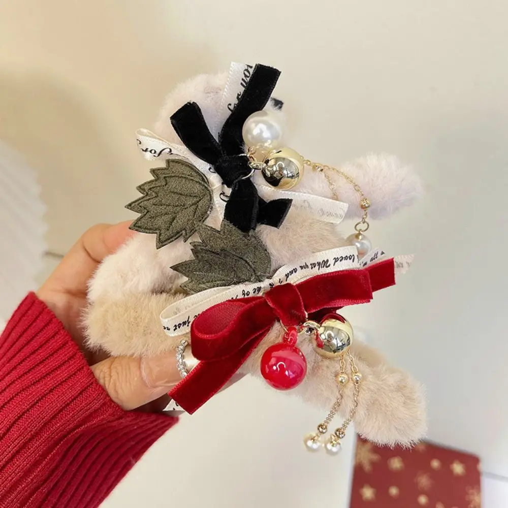 

Fluffy Plush Claw Clip Sweet Large Korean Style Bow Ponytail Clip Small Bell Hair Accessories Plush Hair Claw Headwear