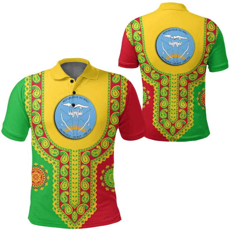 Mali Feel-Polo imprimé en 3D pour hommes, chemise à manches courtes, chemise décontractée pour garçons, vêtements africains, emblème national, carte