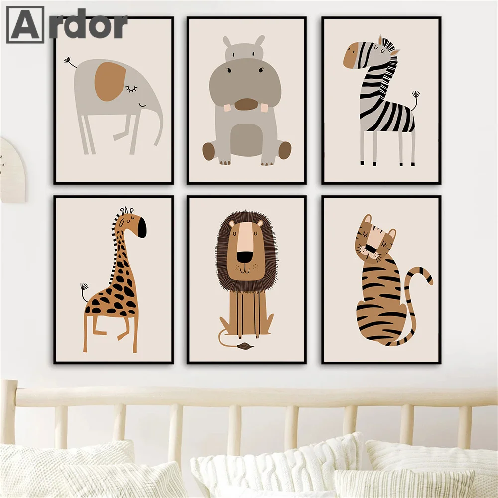 

Lion Zebra Giraffe Elephant Tiger Hippo Monkey Canvas Painting Wall Art Print Pictures Nursery Poster Baby Kids Bedroom Decor