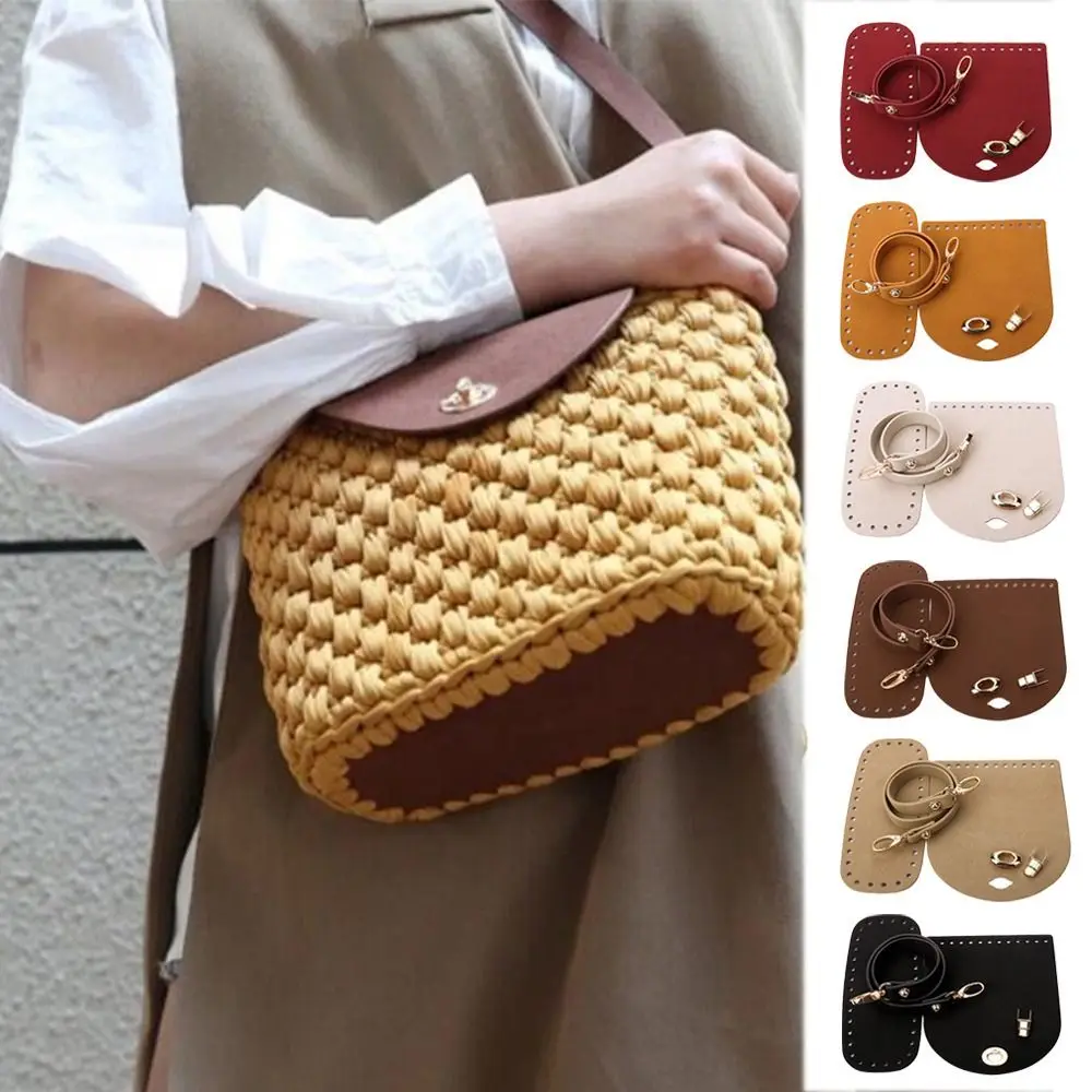 3PcsSetFauxLeatherShoulderBagBottomStrapHandbagStrapWoven