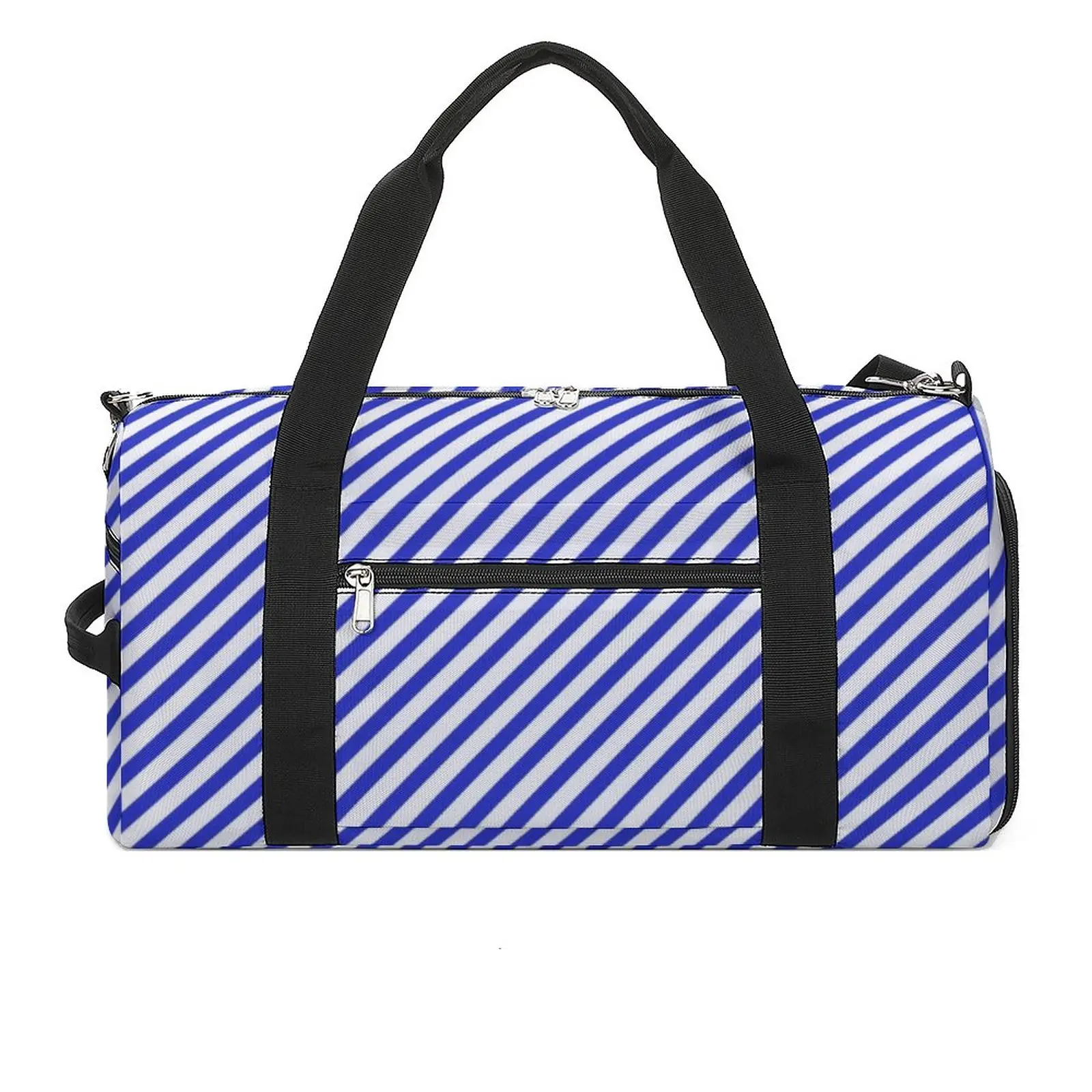 

Diagonal Striped Gym Bag Blue And White Stripes Oxford Sports Bags Travel Training Design Handbag Funny Fitness Bag For Couple