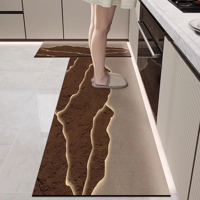 PVC Leather Kitchen Mat Modern Light Luxury Waterproof Oil-proof Anti-slip Carpets Large Area Anti-fouling Balcony Rugs Alfombra