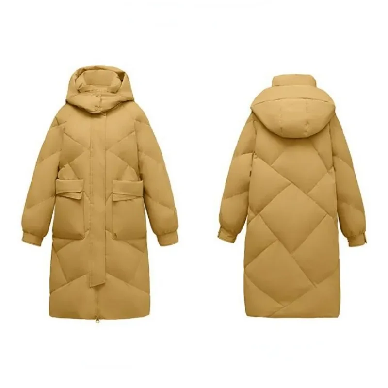 New Women Down Jacket Winter Coat Mid Length Version Parkas Loose Thick Warm Hooded Outwear Over The Knee Large Size Overcoat