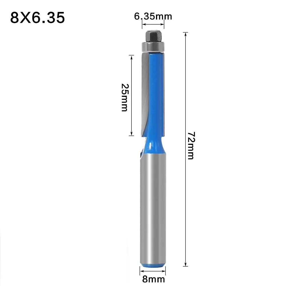 

8mm Double-Edged Trim Router Bit With Bearing For Wood Template Pattern 45# Carbon Steel YG6 Alloy 1/4'' 5/16'' 3/8'' 1/2''