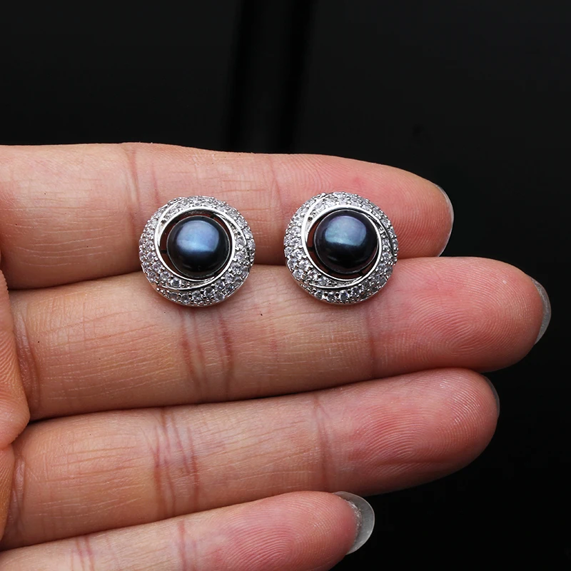 Neue große Süßwasserperlen-Ohrringe für Damen, Boho 925 Sterling Silber Naturperlen-Ohrringe Muttertagsgeschenk Weiß Schwarz Rosa – Detail 7