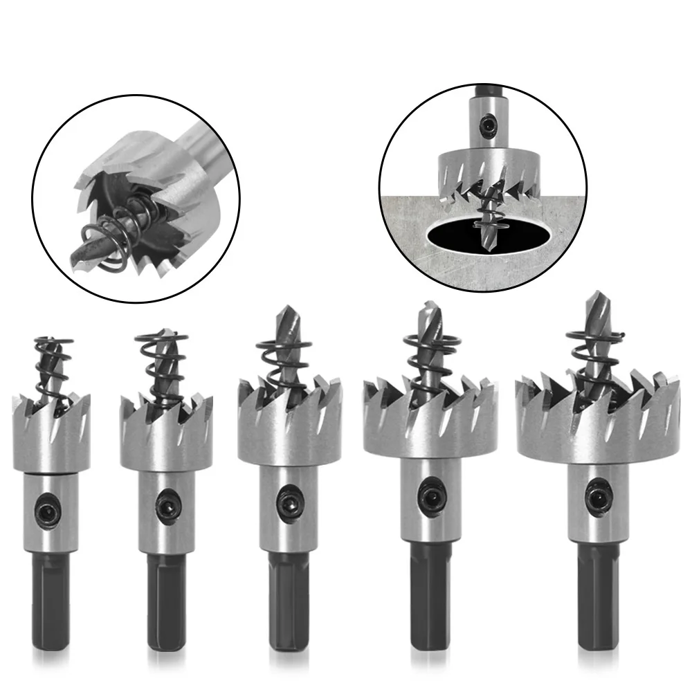 

5Pcs Carbide Tip HSS Drill Bit Hole Saw Set Stainless Steel Metal Alloy 16/18.5/20/25/30mm Woodworking Tools