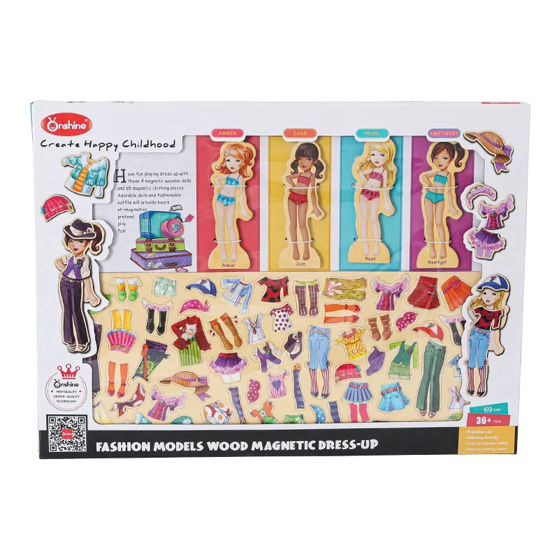 [Funny] 69pcs/set Wooden puzzle magnetic Cute Girl Dress Changing play house Toys kid's early education toys baby birthday gift