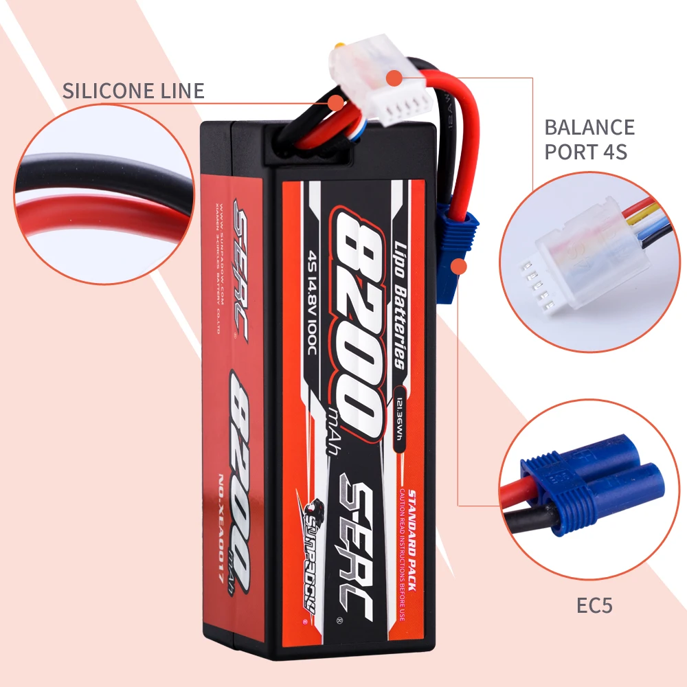 SUNPADOW 2S 3S 4S 7.4V 11.1V 14.8V Lipo Battery EC5 Plug 8200mAh 100C for RC Car Plane DJI Truck Tank Buggy Racing Boat Models 3