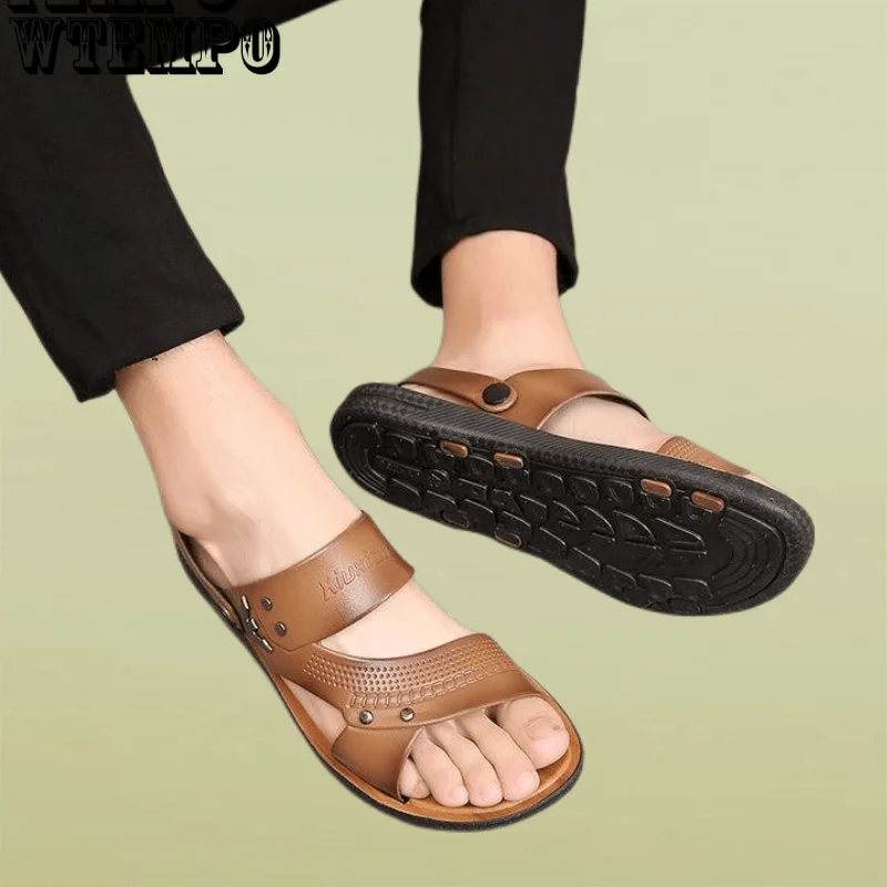 

WTEMPO Men's Non-slip Slides Male Beach Two Way Wear Sandals Summer Fashion Durable Flat Slipper Wholesale Dropshipping