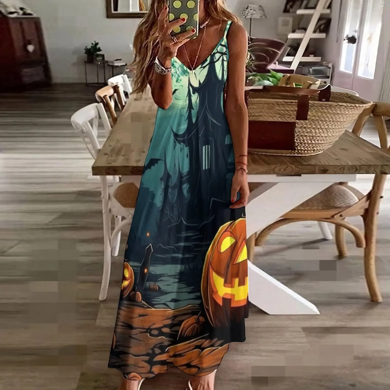 

Women Halloween Bats Print Long Dresses Robe Sexy Spaghetti Strap Slim Party Dress Summer Female Elasticity Dress Vestidos