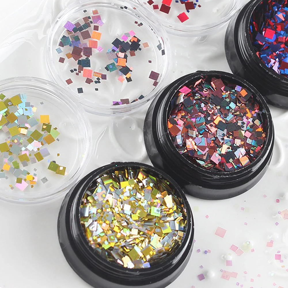 Holographic Glitter Set Shining Sugar Mix Color Shape Nail Glitter Hot Dust Powder For Nail Art Decorations Tools 1