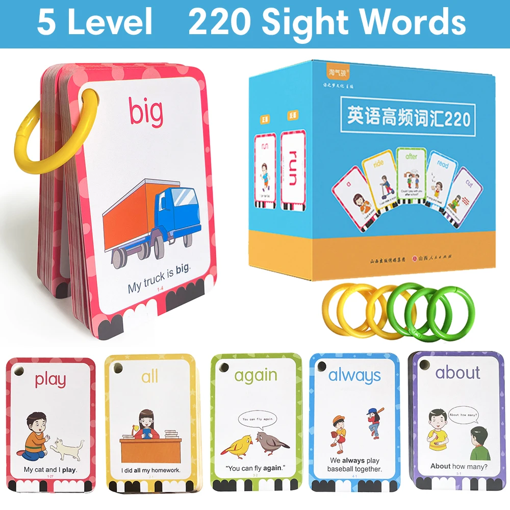 

220 Sight Words Children Learning FlashCards Sight Word Sentence English High Frequency Vocabulary Study Card educational toys