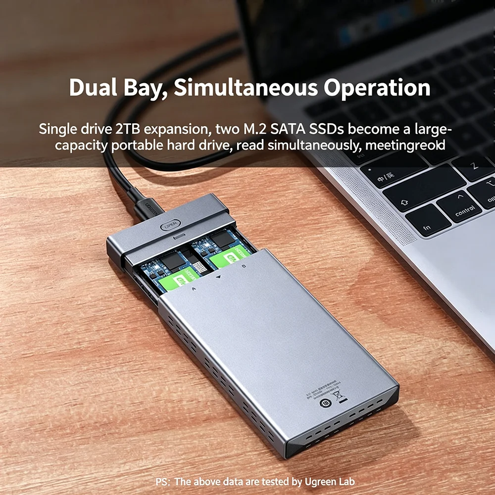 UGREEN M.2 SATA RAID 인클로저 외장 하드 드라이브 도크, SSD HDD 데이터 저장을 위한 RAID 기능 지원