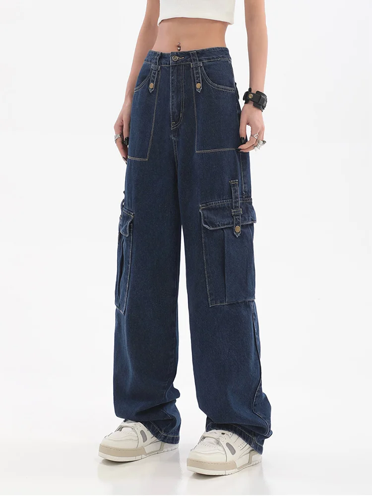 Women Y2K Jeans Low Waist Retro Vintage Straight-Leg Denim Cargo Pants  Trousers Big Pockets 90S Harajuku Streetwear (Washed Jeans, S) at  Women's  Jeans store