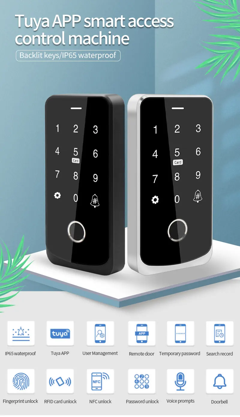 Waterproof Bluetooth Tuya APP Fingerprint Access Controller Standalone RFID Keyb
