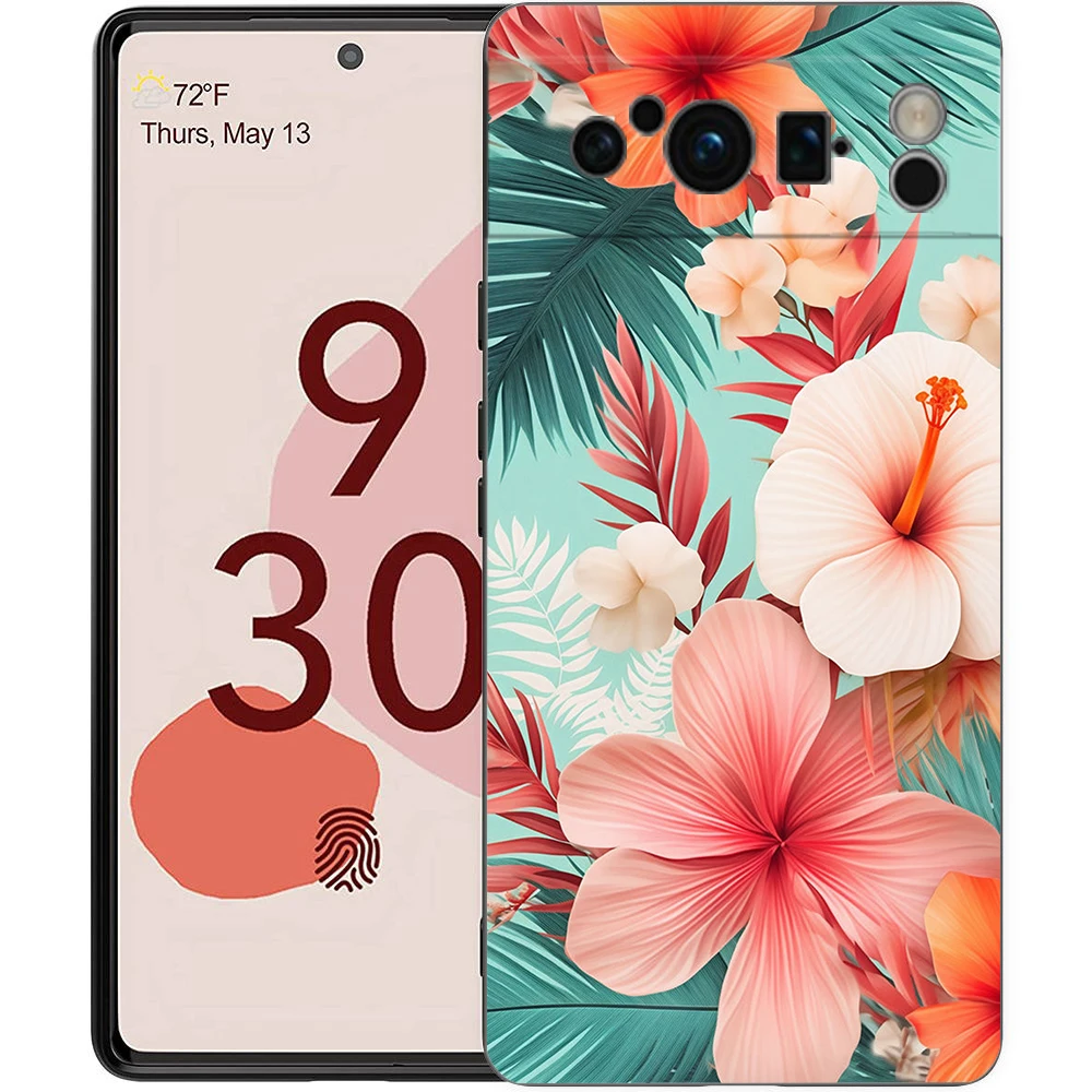 Elegant Floral & Leaf Design Shockproof Phone Case - Soft Silicone TPU Black Cover