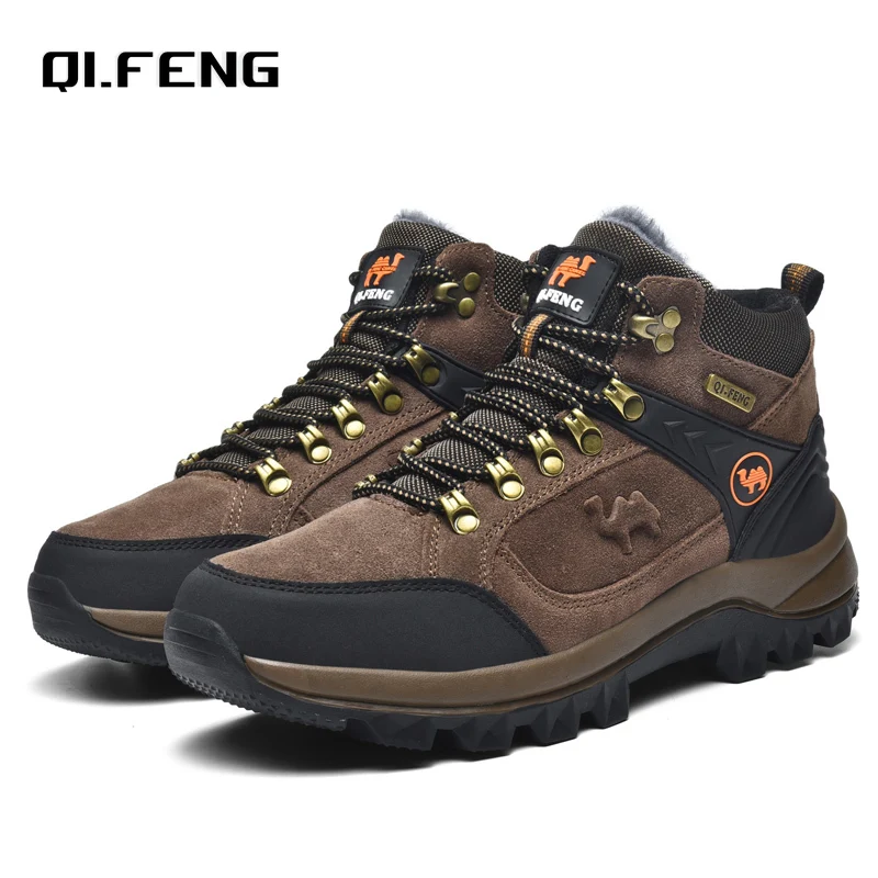 Men Winter Boots Genuine Leather Sneakers Man Fur Plush Snow Shoes Warm Outdoor Ankle Boots Classic Hiking Footwear men sneakers,outdoor boots,men leather boots