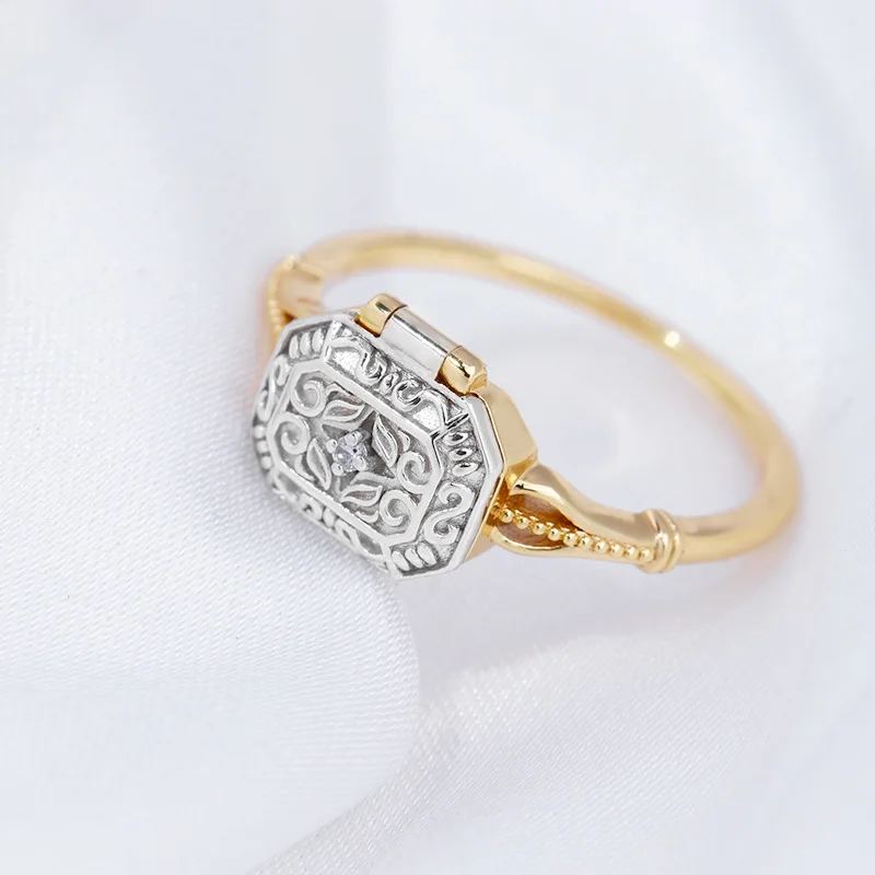 LAMOON Vintage Rings For Women 925 Sterling Silver Ring Gold Vermeil Jewelry Elegant Retro Pattern Box Shape Brithday Gift RI012
