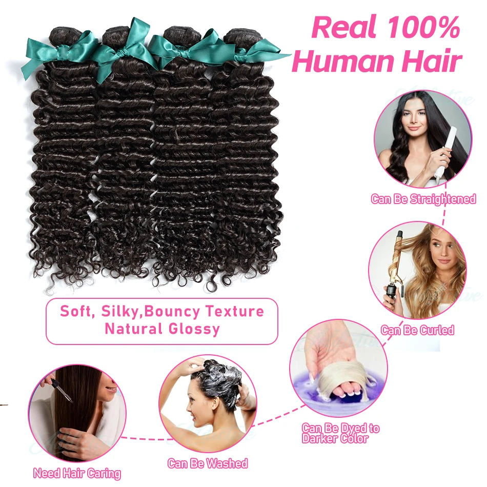Deep Wave Human Hair Bundles Brazilian Remy Curly Hair Weave Natural Double Drawn Extensions For Women 30 32 40 Inch human hair bundles
