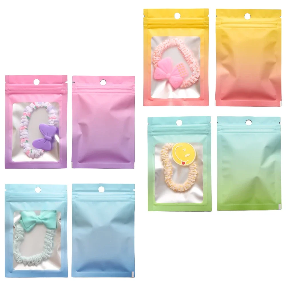 50Pcs Gradient Plastics Self Sealing Reusable Zipper Bag With Hang Hole For With Clear Window Jewelry Storage Display Packaging