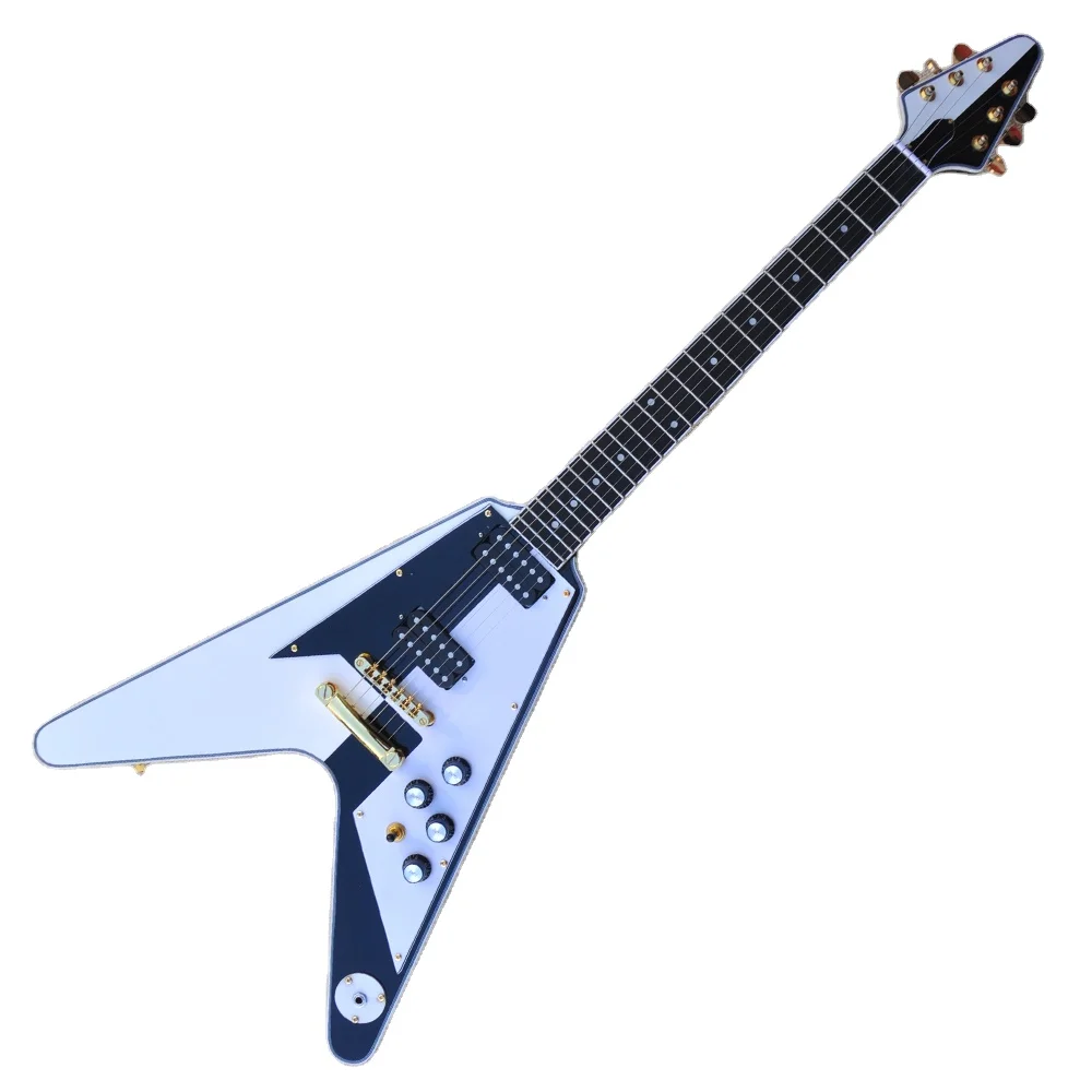 

Flyoung Flying V Shape Black White Electric Guitar Musical Instrument Cheap Price Chinese Guitar