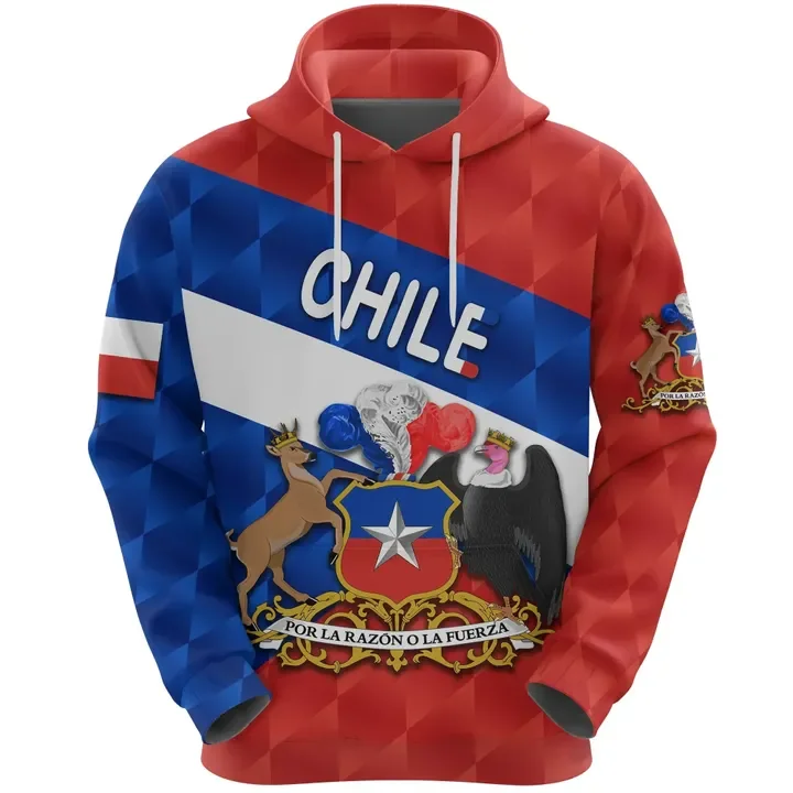 thumbnail image 1 of Sudadera con capucha con estampado 3D del mapa del emblema nacional de Chile para hombre, sudadera con la bandera chilena y flores, jerséis CONDOR, sudadera con capucha para mujer y niño, 1 of 5
