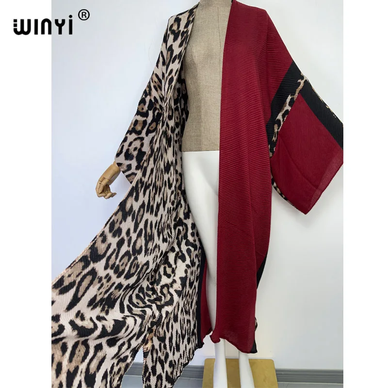 WINYI 유럽 패션 프린트 코튼 플리츠 드레스, 비치 웨어, 우아한 아프리카 여성 가디건, 핫 보헤미안 홀리데이 파티 기모노