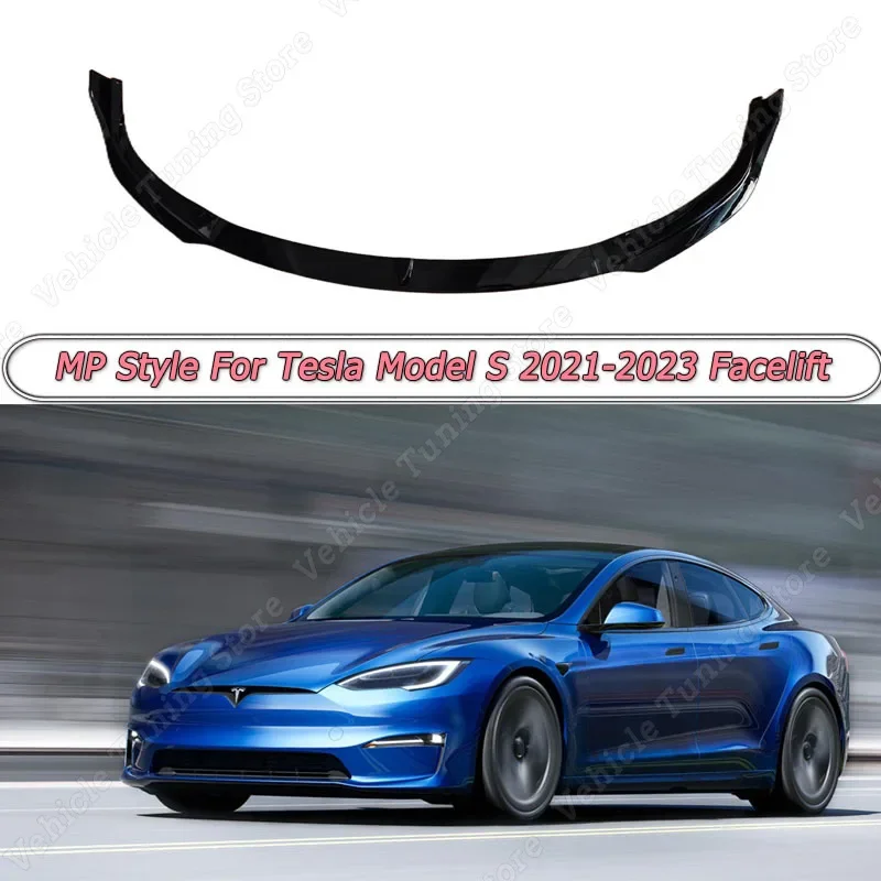 Stile Mp Per Tesla Model S Plaid 2021-2023 Lifting Anteriore Pala Anatra Labbro Paraurti Antivento Spoiler Accessori Body Kit Nero