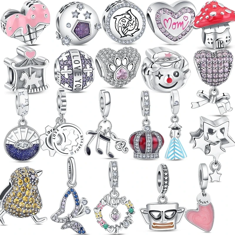 

Authentic 925 Silver Ice Cream Bowknot Love Flower Butterfly Dangle Charm Heart Beads Fit Original Pandora Bracelets DIY Jewelry