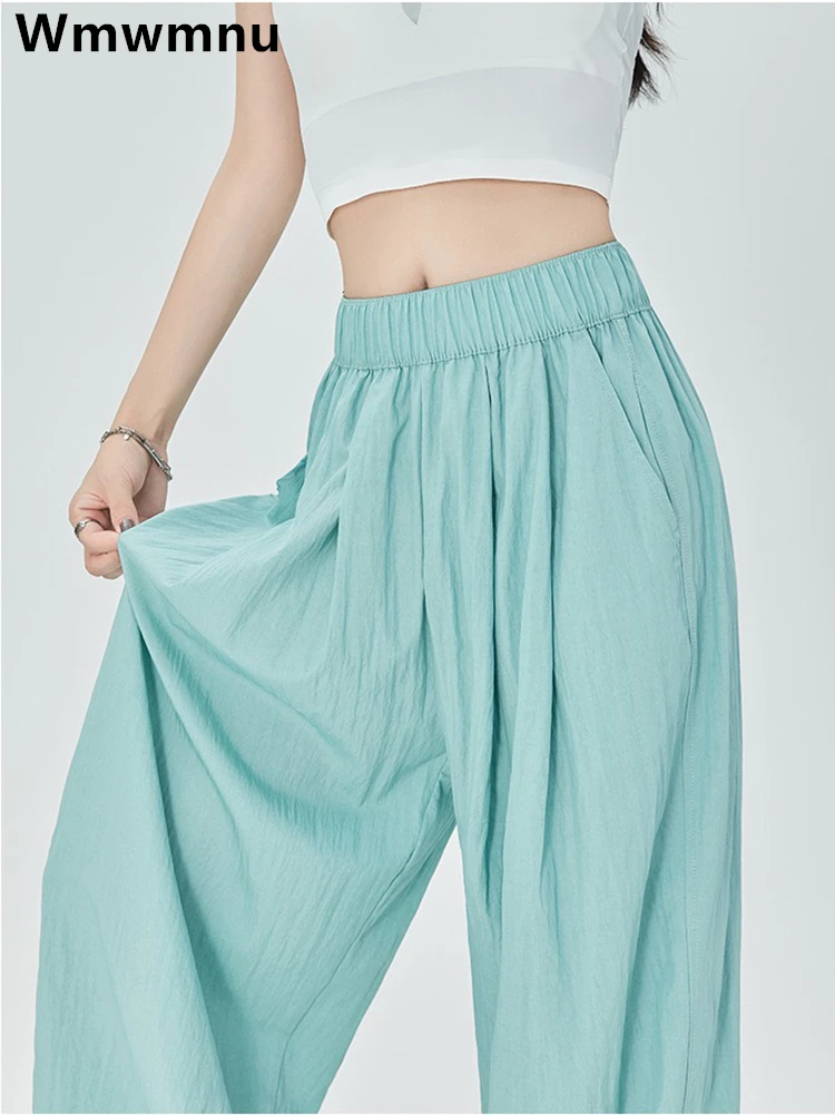 

Spring Summer Wide Leg Pants Women Causal Baggy High Waist Sweatpants Ice Silk Thin Korean Straight Pantalones Classic Trousers